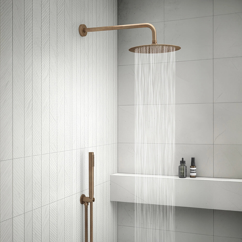 Set doccia con soffione 25 cm braccio 40 cm e kit doccetta in oro rosa Gedy