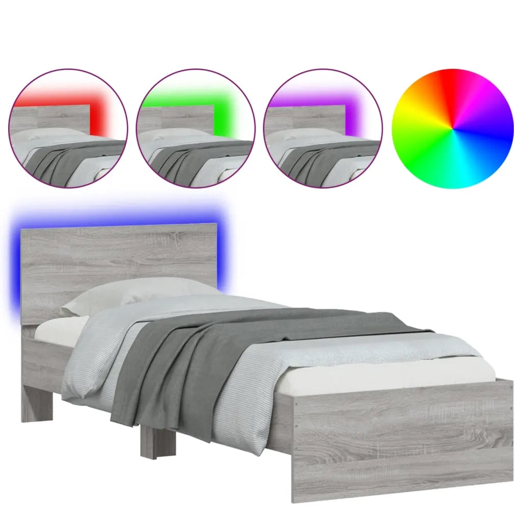 Giroletto con Testiera e LED Grigio Sonoma 90x200 cm 838811