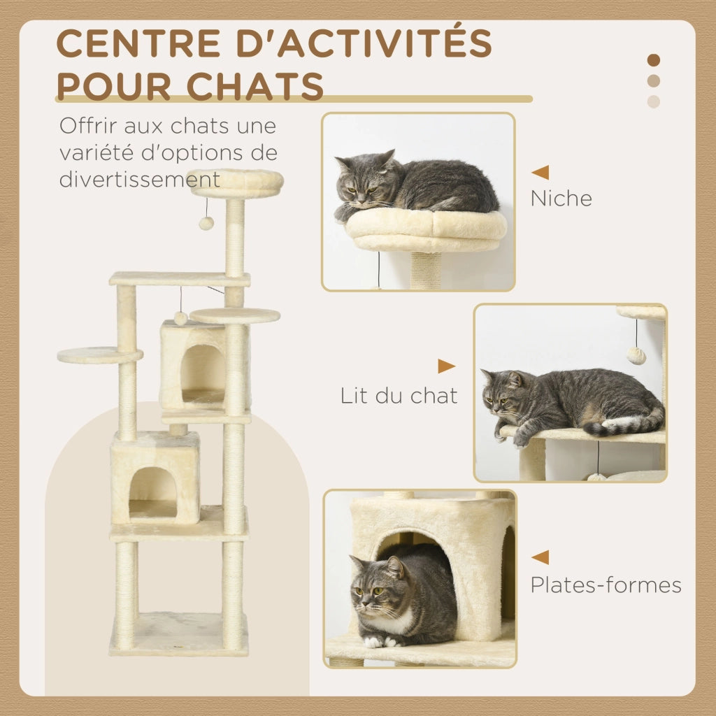 Tiragraffi per gatti con nicchie e piattaforme ¨C zephmum ¨C beige 171 cm