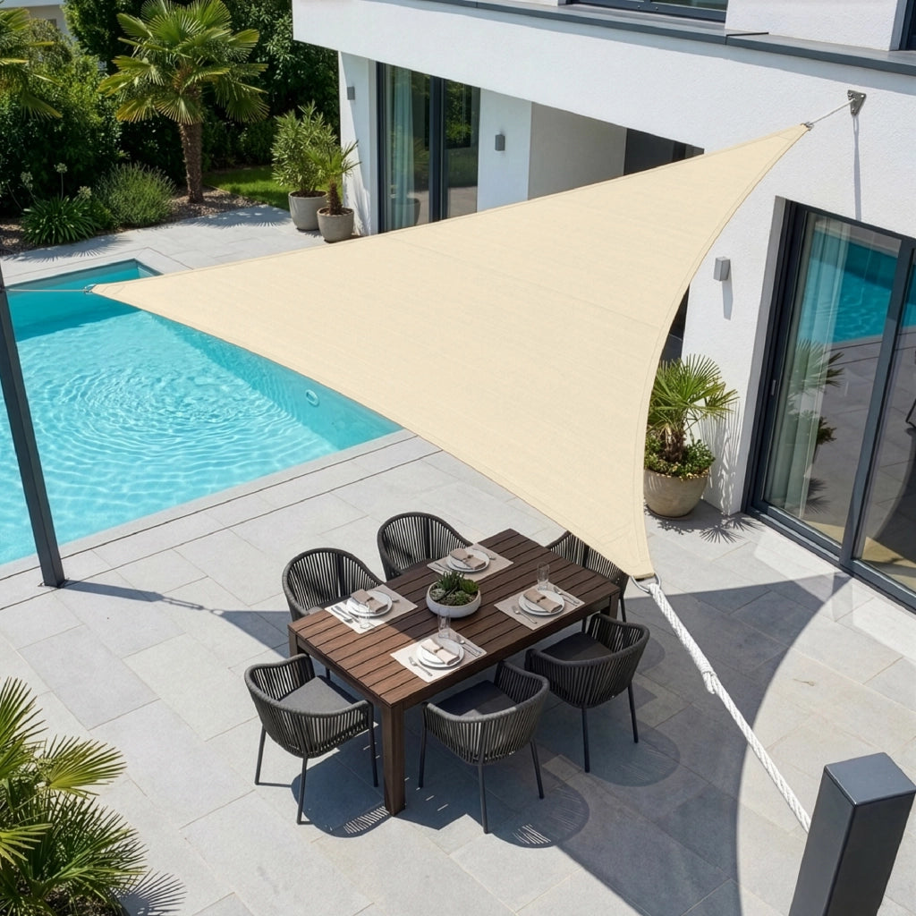 Tenda a Vela Ombreggiante Impermeabile con Anelli Rinforzati Copertura Sole per Giardino Terrazzo Balcone Patio Diverse Forme e Misure Beige - Triangolare5x5 Metri