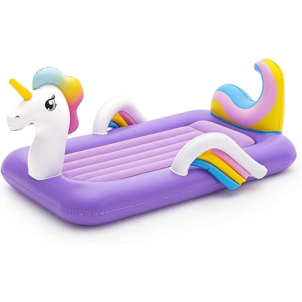 Trade Shop - Lettino Gonfiabile Per Bambini Unicorno 196x104x84 Cm Materasso Floccato 67713 -