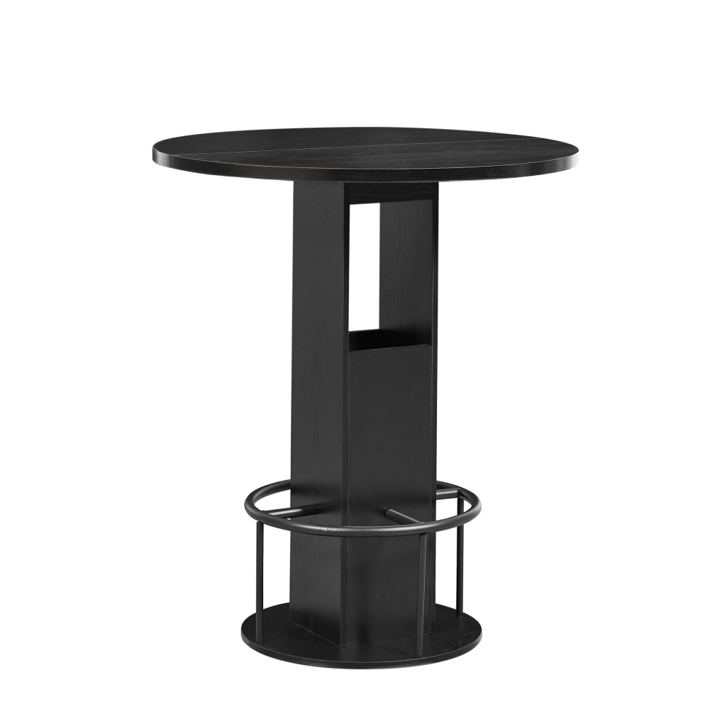 Set tavolo da bar ULEVR 3 pezzi con tavolo rotondo ?80 cm e 2 sgabelli, ripiani integrati, nero