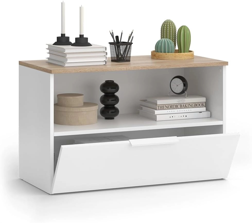 Credenza Wido, Bianco/Sonoma, 80 x 50 cm con 1 scomparto chiuso, adatto per la conservazione di oggetti domestici