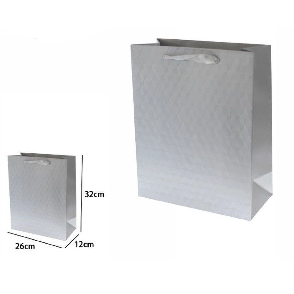 Trade Shop - Set 2 Borse Buste Regalo Shopper Grigia Goffrata Manico Tessuto 32x26x12cm 69933 -