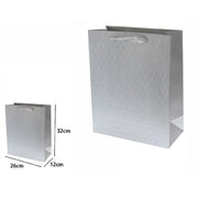 Trade Shop - Set 2 Borse Buste Regalo Shopper Grigia Goffrata Manico Tessuto 32x26x12cm 69933 -