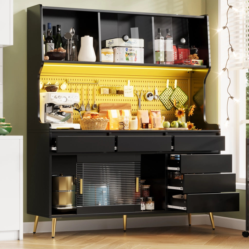 Credenza alta nera 145x39x171 cm con LED controllabili tramite app