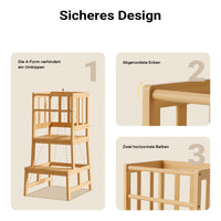Torre Montessori in bambù 46x46x90cm, con barre di protezione, Learning tower Scala montessoriana