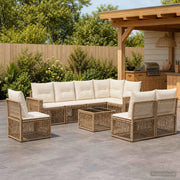 Set Divano da Giardino 9 pz Beige e Bianco Crema polyrattan 3435144