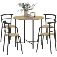 Set Tavolo da Pranzo Rotondo con 4 Sedie Salvaspazio in Legno e Metallo Stile Industriale