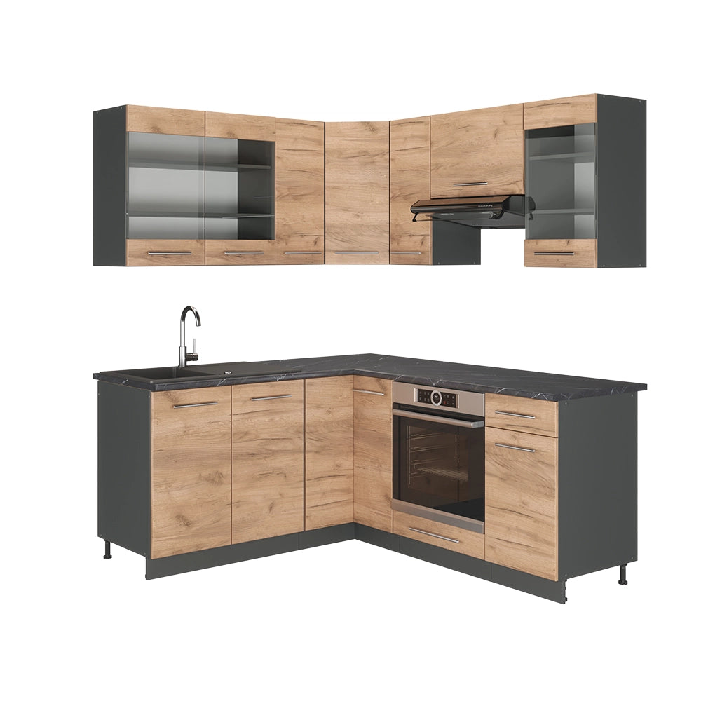 Cucina angolare completa Fame-Line Rovere dorato/Antracite 190 x 60 cm, PL Antracite Vicco