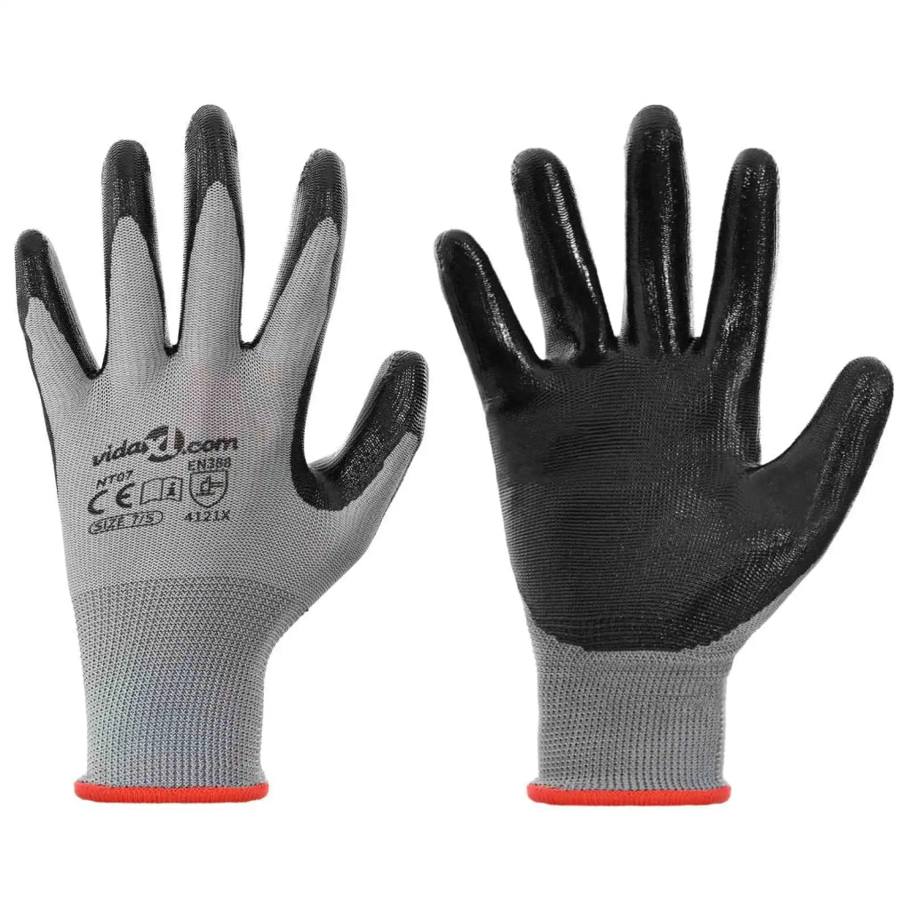 Guanti da Lavoro 12 pz Grigio e Nero 7 / S Poliestere CFW6131350