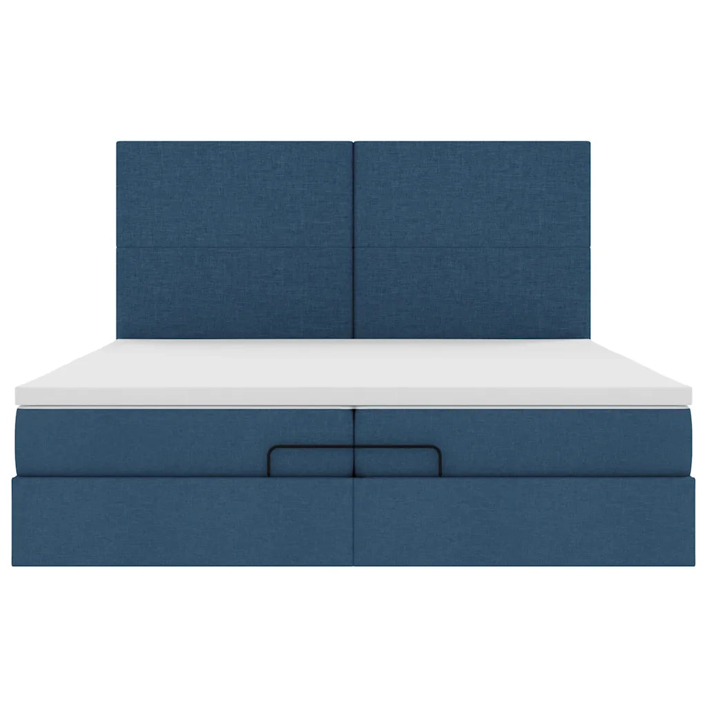 Struttura Letto Pouf con Materassi Blu 200x200 cm in Tessuto