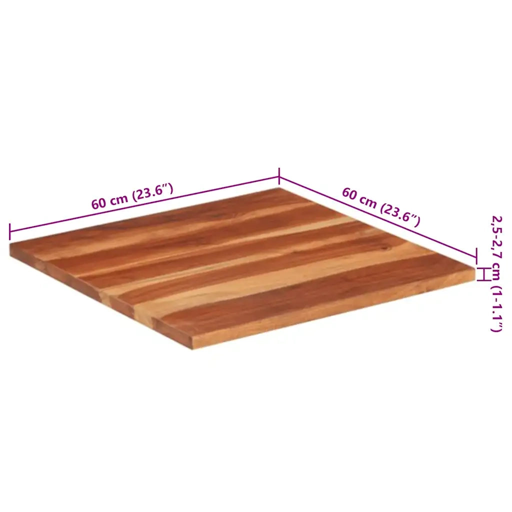 Piano Tavolo in Legno Massello di Acacia 25-27 mm 60x60 cm