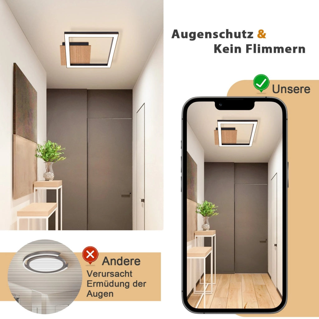 ZMH Lampada da Soffitto LED 3000K Luce Calda Moderna 12W Piccola in Legno Quadrata Nera per Corridoio Soggiorno