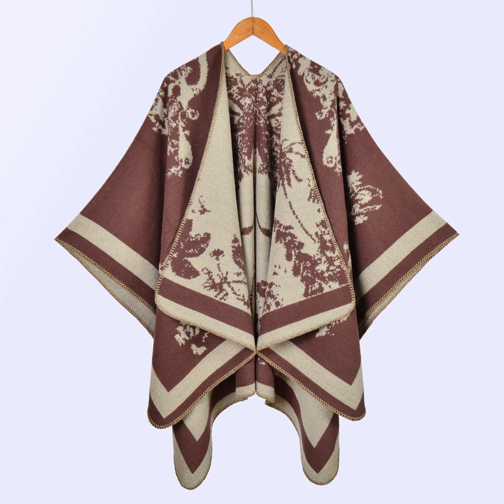 Sciarpa/stola da donna in stile vintage, ampia, jacquard, calda, con spacco.