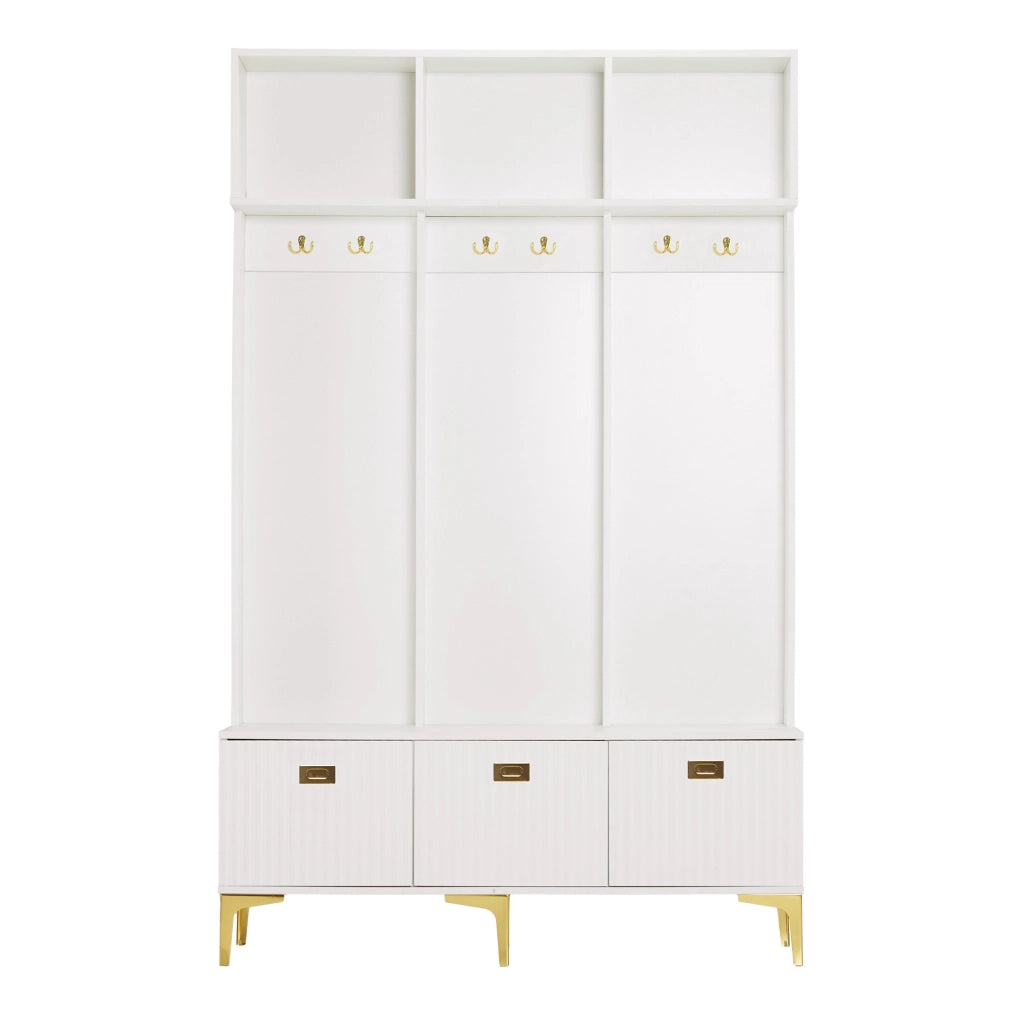 Mobile ingresso multifunzione con panca 120x23;5x191;5 cm in pannello truciolare bianco e metallo