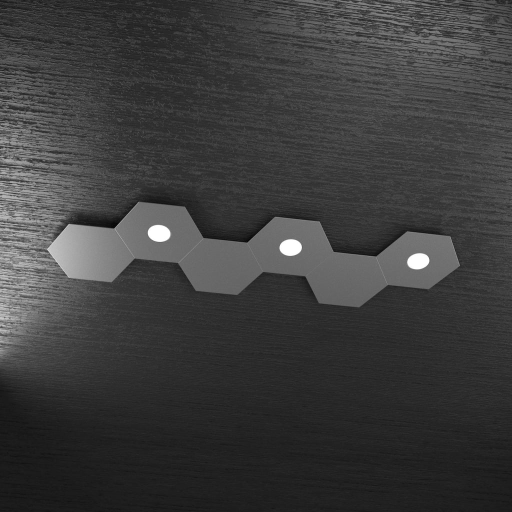 HEXAGON APPLIQUE-PLAFONIERA 3 LUCI + 3 DECORATIVO GRIGIO ANTRACITE 1142-3L3D-GA