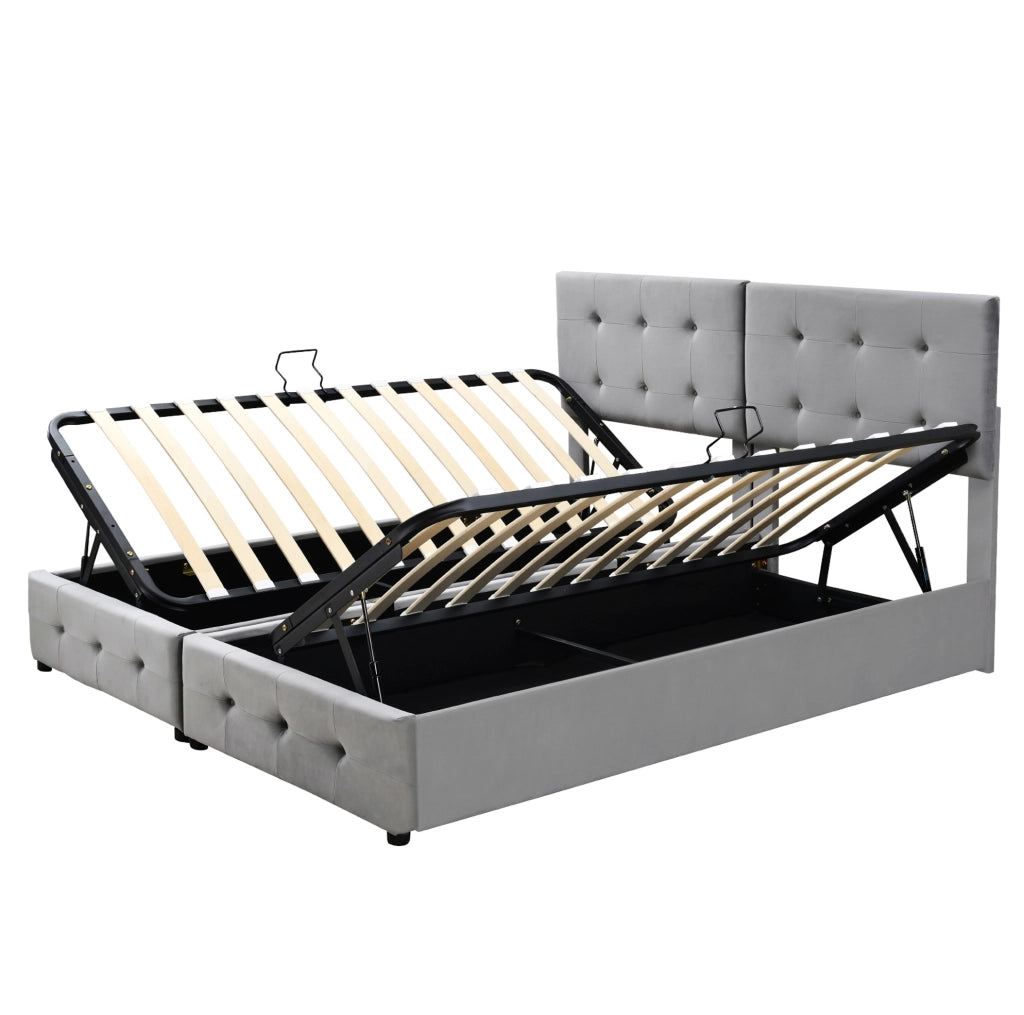 Letto imbottito 180x200 cm con contenitore idraulico; convertibile in due letti 90x200 cm; grigio