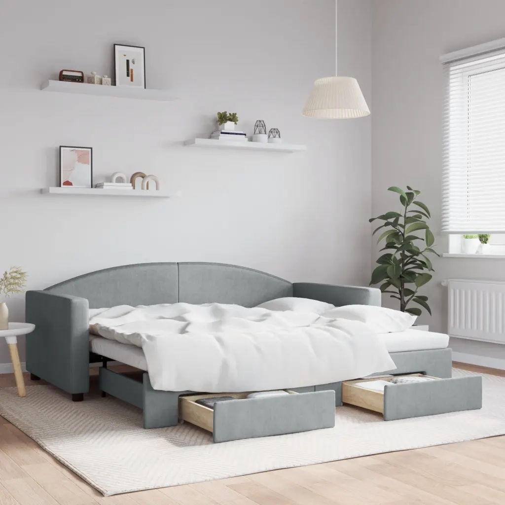 Divano Letto Estraibile Cassetti-Sofa Letto-Daybed Grigio Chiaro 90x190cm Tessuto 179944