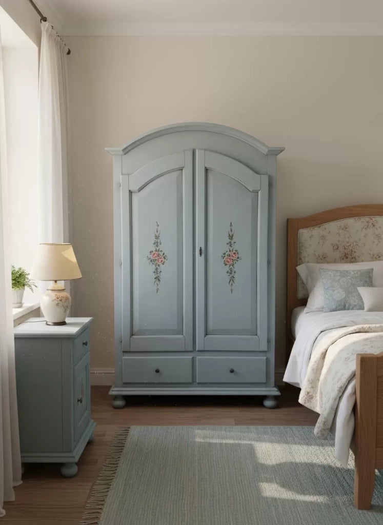 Armadio 2 porte legno shabby cerato azzurro decorato 125x61x200 - Mobili 2G