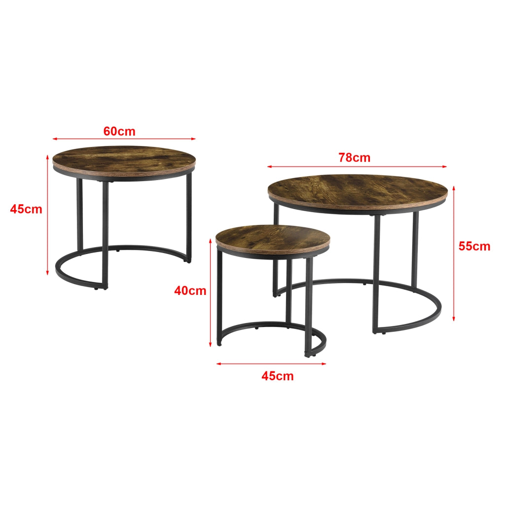 Set di 3 Tavolini Sovrapponibili Arvidsjaur con Piano Tondo in Color Legno Scuro [en.casa]
