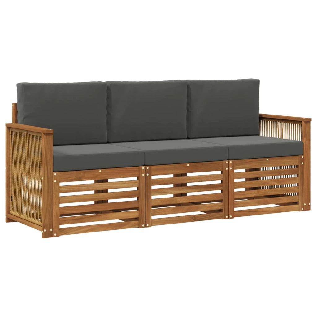 Set divani con cuscino 3 pcs Legno di Acacia Massello