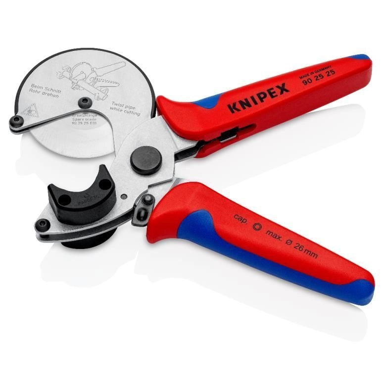 KNIPEX 90 25 25 Tagliatubi per Tubi Compositi e in Plastica Fino a Ø 26 mm con Impugnature Ergonomiche Multicomponente e Meccanismo di Bloccaggio Colore Acciaio