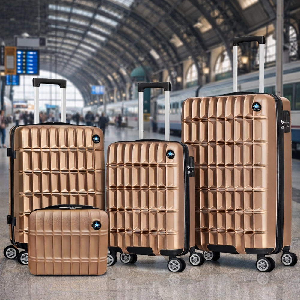 Set 3+1 Valigie e Beauty Case da Viaggio Oro Rivestimento Rigido e Resistente