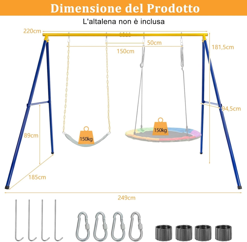 Supporto per Altalena Bambini, Base da Altalena per Bambini in Metallo, Strattura per Altalena da Giardino, Portata 300 kg