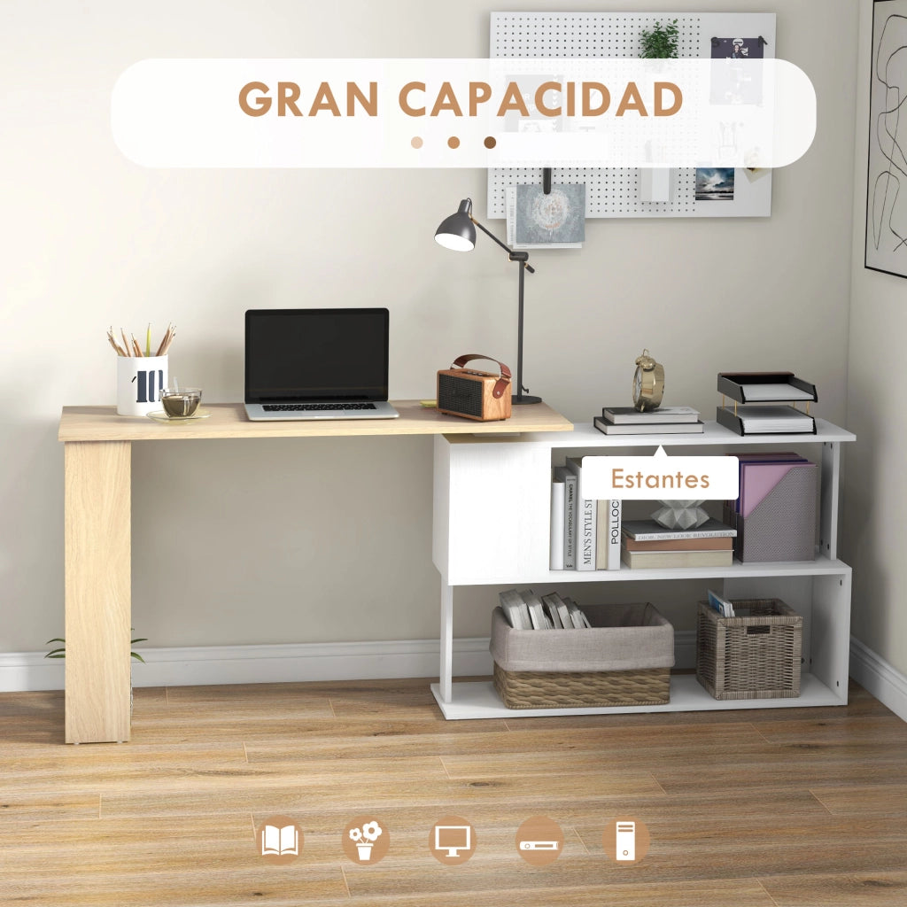 Scrivania Angolare con Libreria ¨C Zephmum ¨C Legno Rovere e Bianco 120x110x74,5 cm