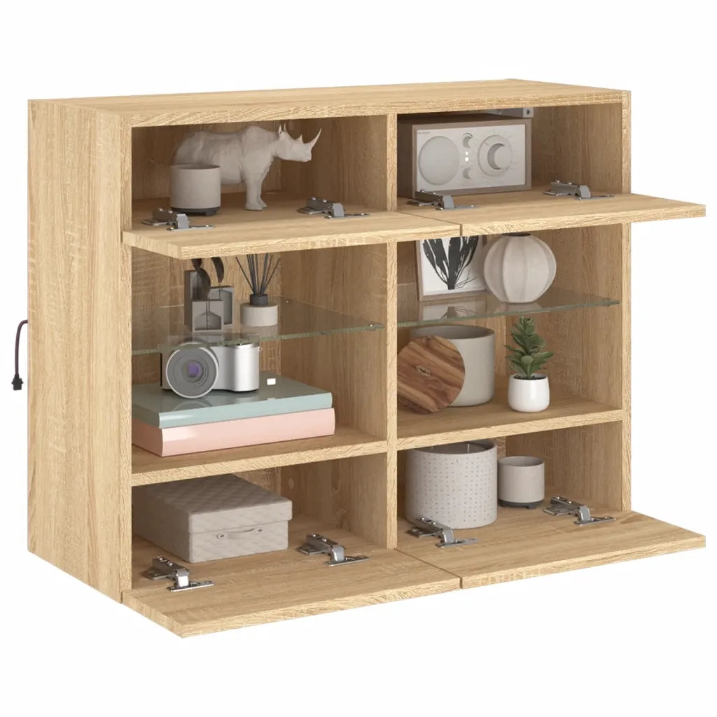 Mobile TV a Parete con Luci LED-Mobile TV a Muro Rovere Sonoma 78,5x30x60,5 cm