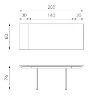 E-STYLO Tavolo allungabile con top bianco in vetro temperato e gambe in metallo bianco, 80cm X 140/200cm H. 76cm.