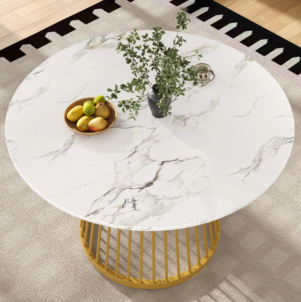 Tavolo da pranzo 80x80x76 cm con gambe regolabili; piano in MDF e ferro; oro e bianco
