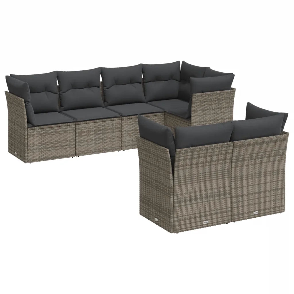 Set Divani da Giardino 7 pz con Cuscini Grigio in Polyrattan 3249739
