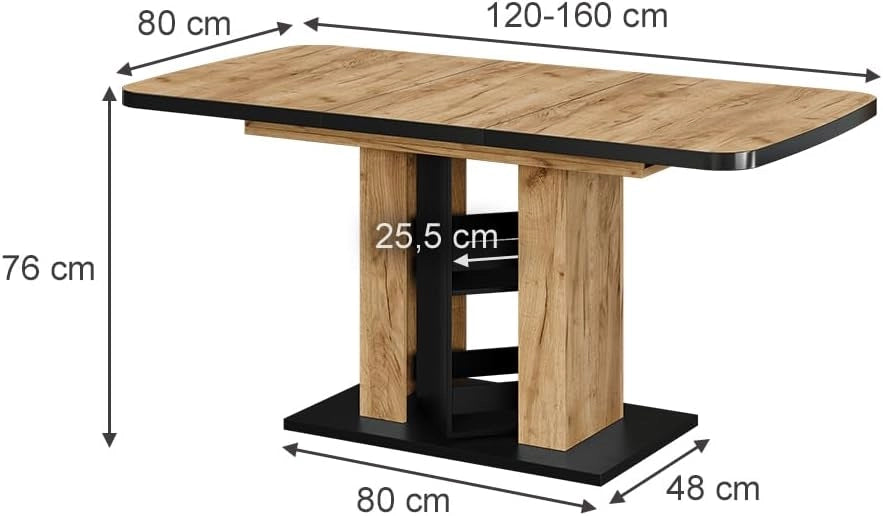 tavolo da pranzo allungabile Fenaro, Quercia dorata, 120 x 80 cm, allungabile con estrazione sincronizzata per lunghezza tavolo variabile