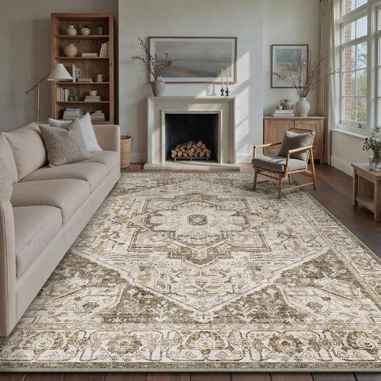 Tapijto di stile vintage per soggiorno 300x400, ideale per zone di ingresso e soggiorno, con superficie antiscivolo, disponibile in diverse misure.