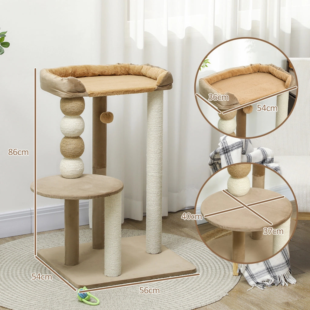 Torre per gatti con letto e tiragraffi ¨C zephmum ¨C marrone 56x54x86 cm