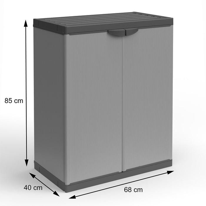 Armadio da Esterno 68x40x85 cm 2 Ante 2 Ripiani in Resina Grigio