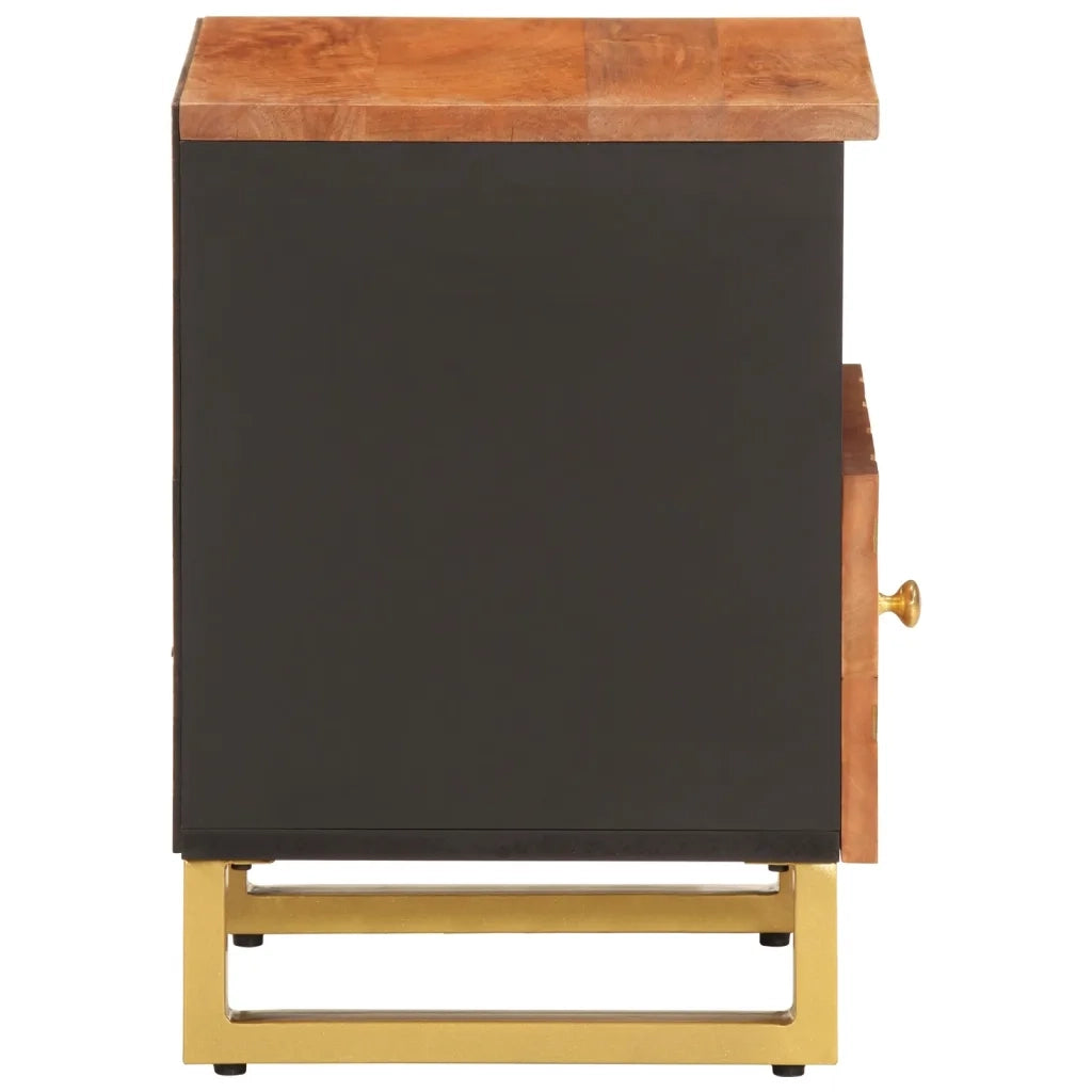 Comodino Marrone e Nero in Legno Massello di Mango 356789