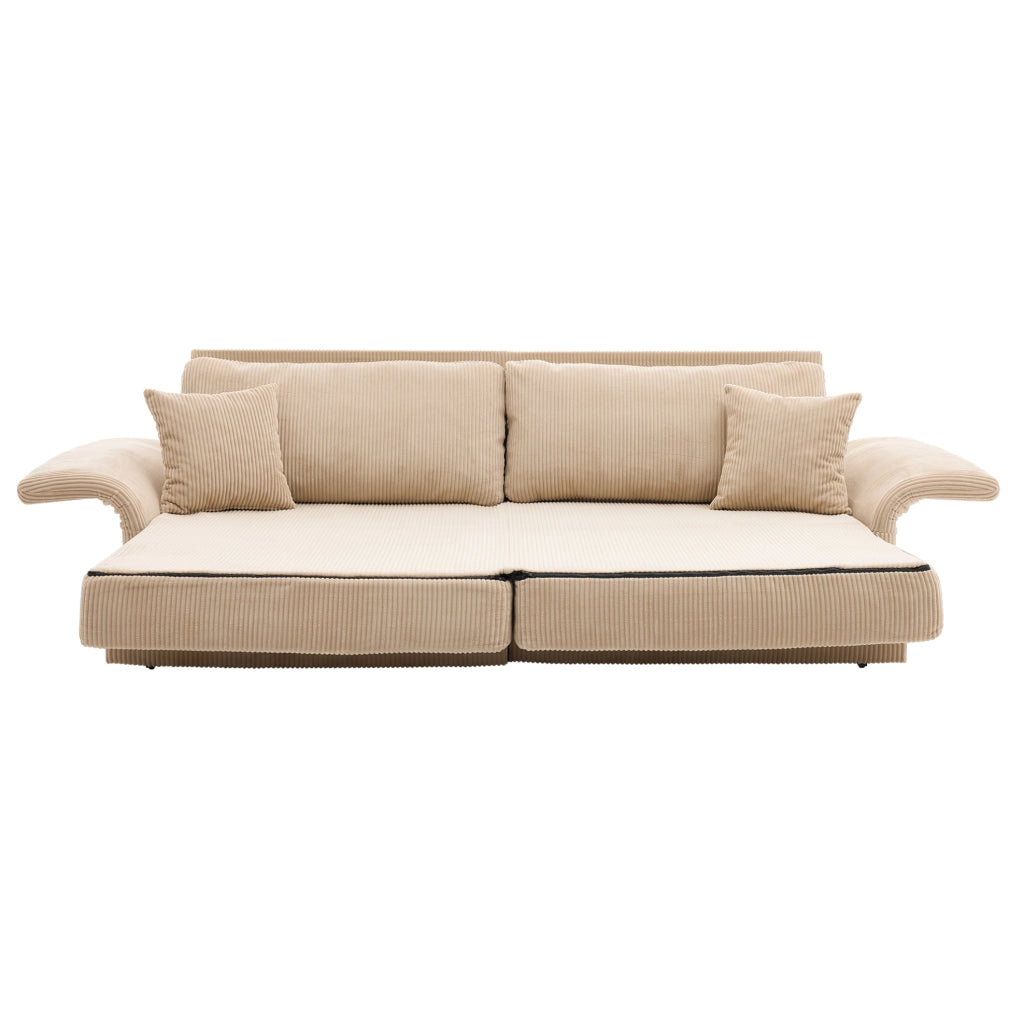 Divano letto 182x88x84 cm in tessuto beige, per piccoli spazi