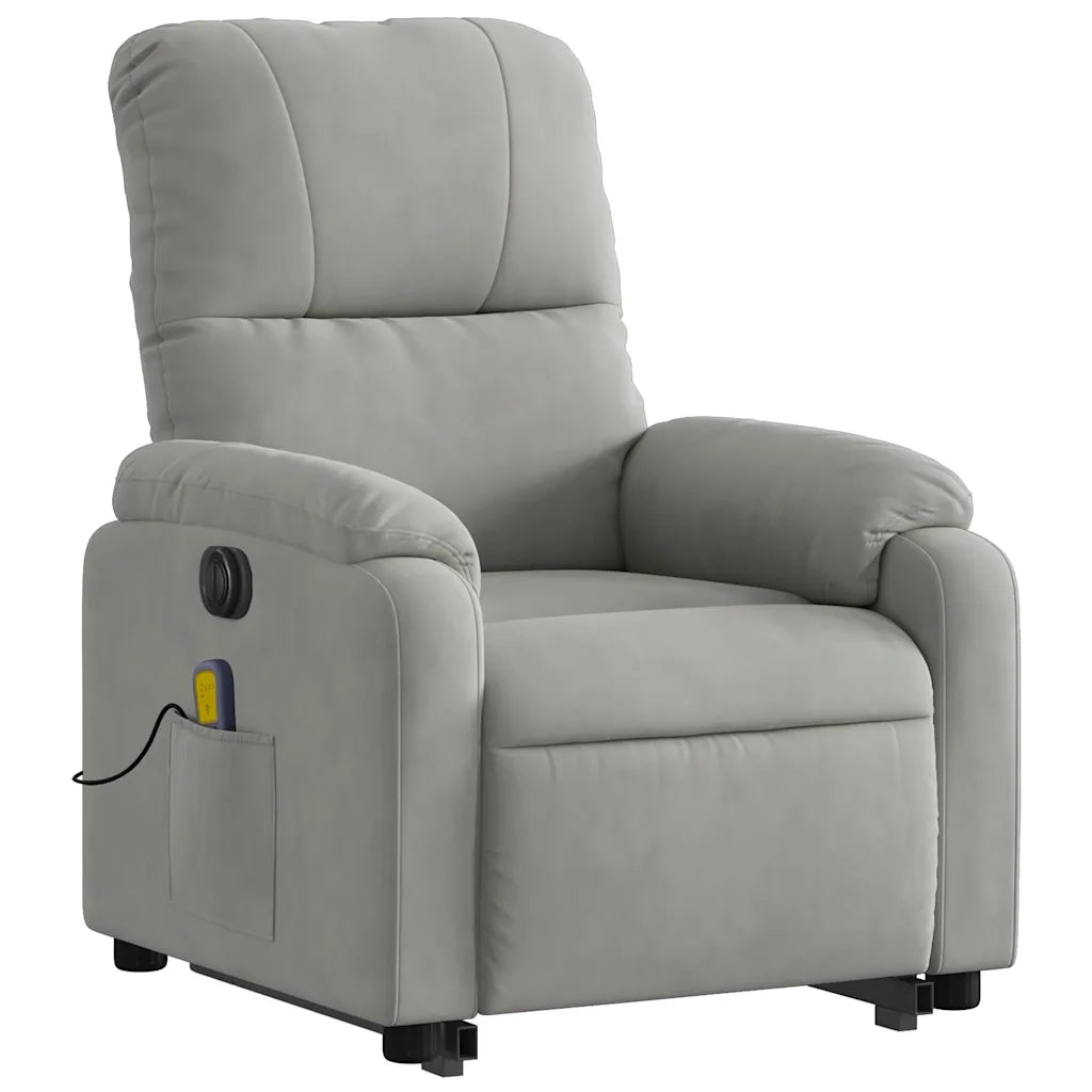Poltrona a Rialzo Reclinabile Massaggi Grigio Chiaro Microfibra 3204951