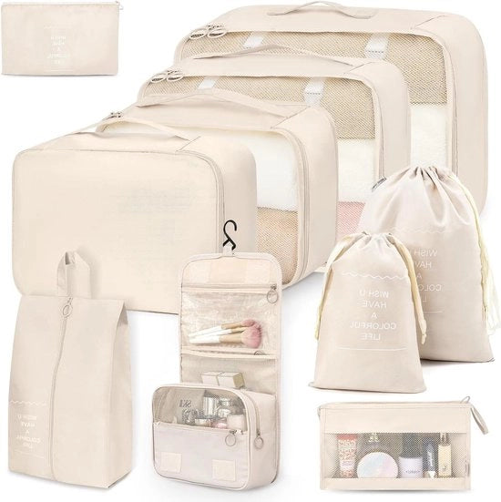 Organizzatori di bagaglio impermeabili - 10 scatole per valigia - viaggi e bagagli da mano - beige