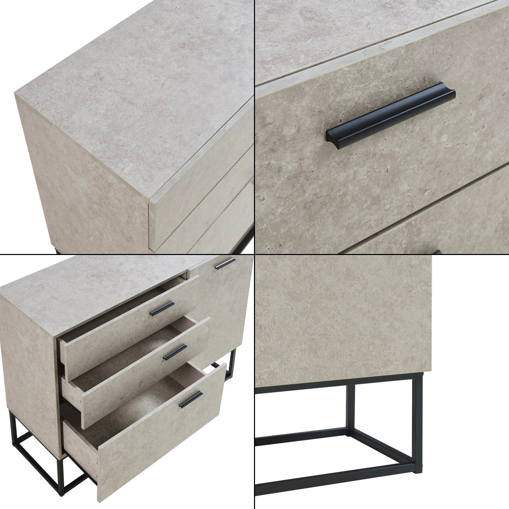 Credenza/cassettiera/mobile contenitore 75 x 100 x 35 cm soggiorno ingresso camera da letto grigio chiaro effetto cemento 03_0009031
