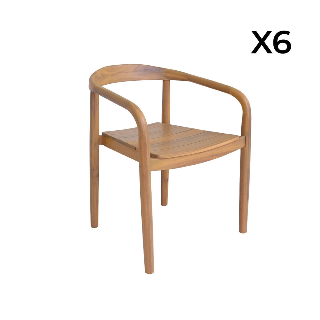 Set tavolo da giardino in legno di acacia con 6 sedie, marrone