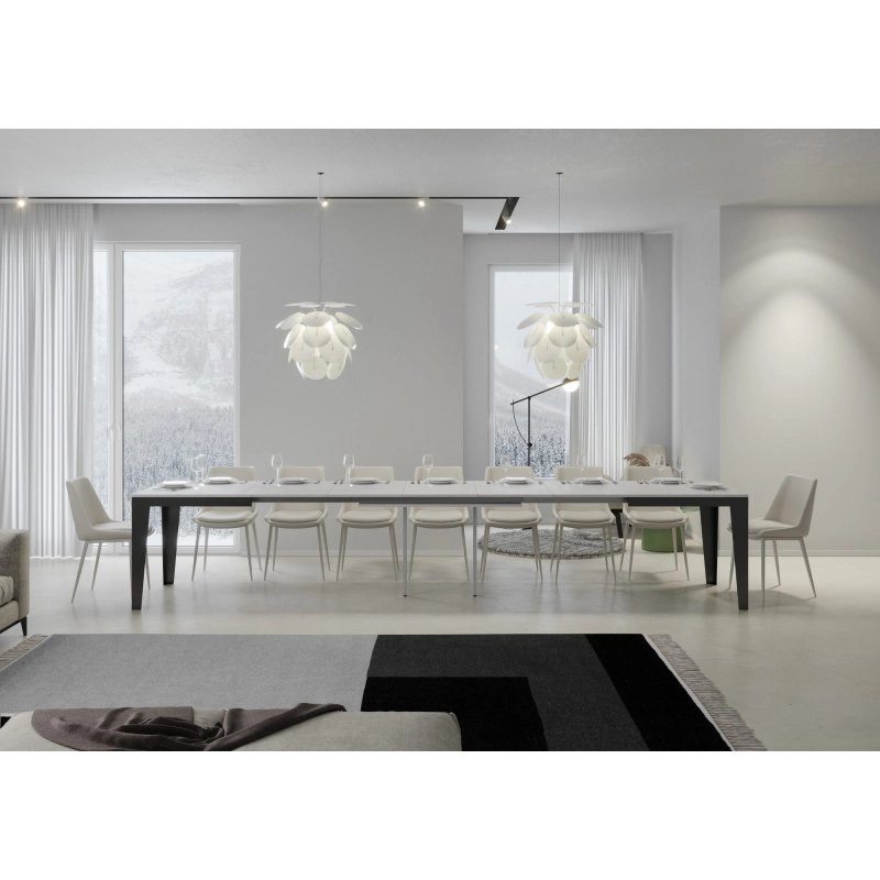 Tavolo allungabile 90x180/440 cm Flame Evolution telaio Antracite - Bianco Frassino