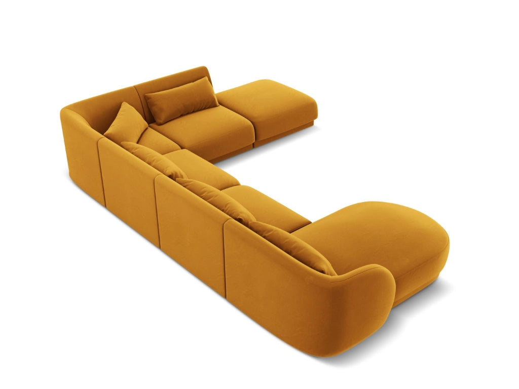 Cosmopolitan Design - Divano panoramico destro "Tulum" 6 posti in velluto giallo 