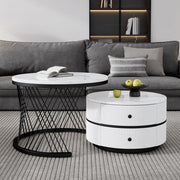Tavolino da salotto nidificante elegante - Zephmum - 60x60x46cm & 50x50x31cm - Bianco - 2 cassetti, finitura marmo lucido