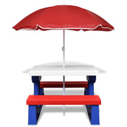 Tavolino da Giardino | Tavolo e Panchine Picnic per Bambini con Parasole Multicolore