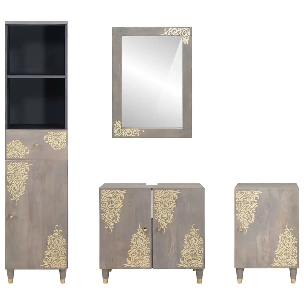 Set di Armadi da Bagno 4 pcs Grigio Legno di mango massello 3310155