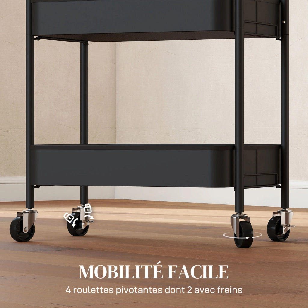 Carrello di servizio con 3 ripiani forati ¨C zephmum ¨C nero 45x30.6x79 cm